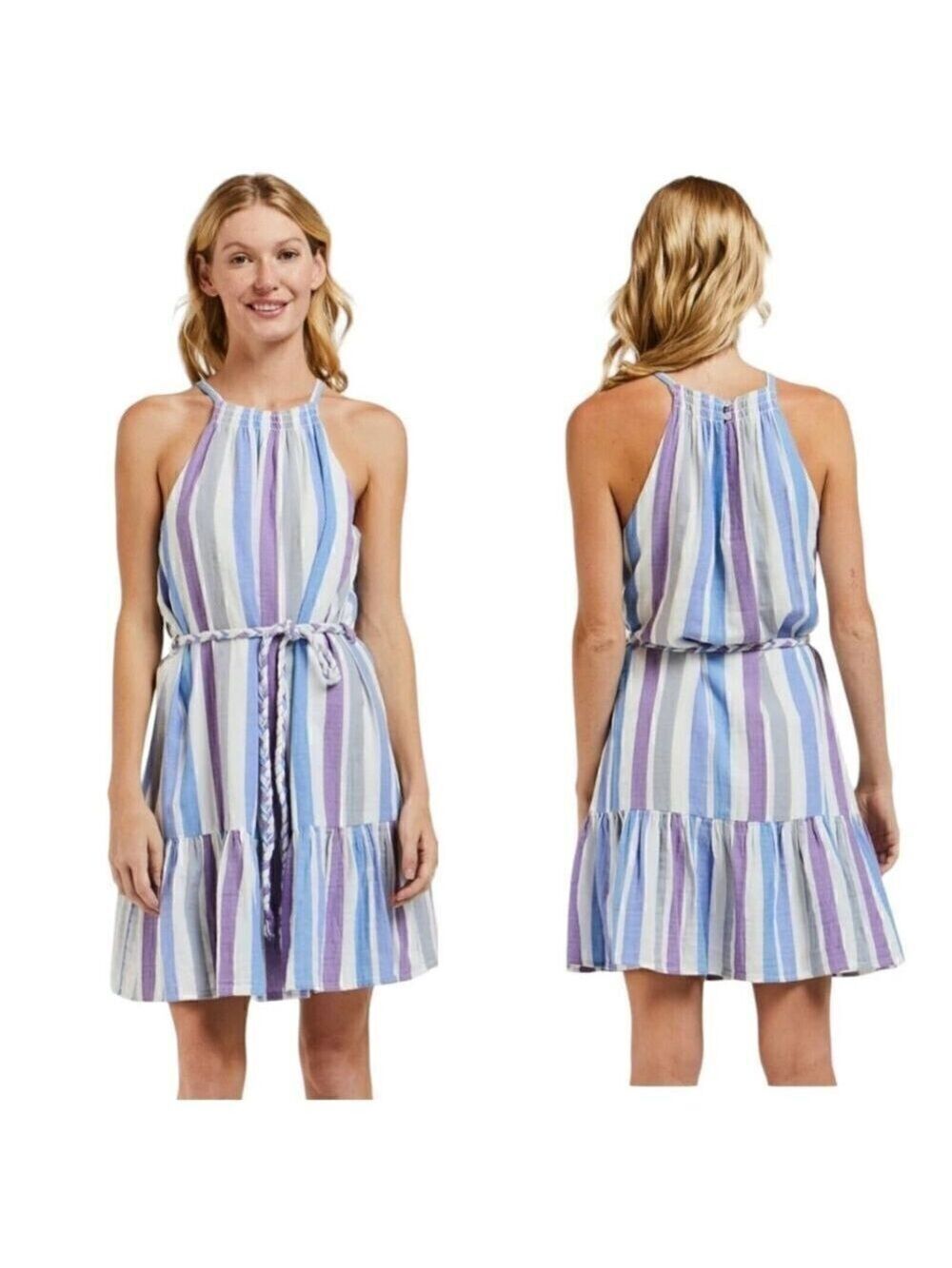 Velvet Heart Venice Multicolor Lavender Stripe Halter Dress Small